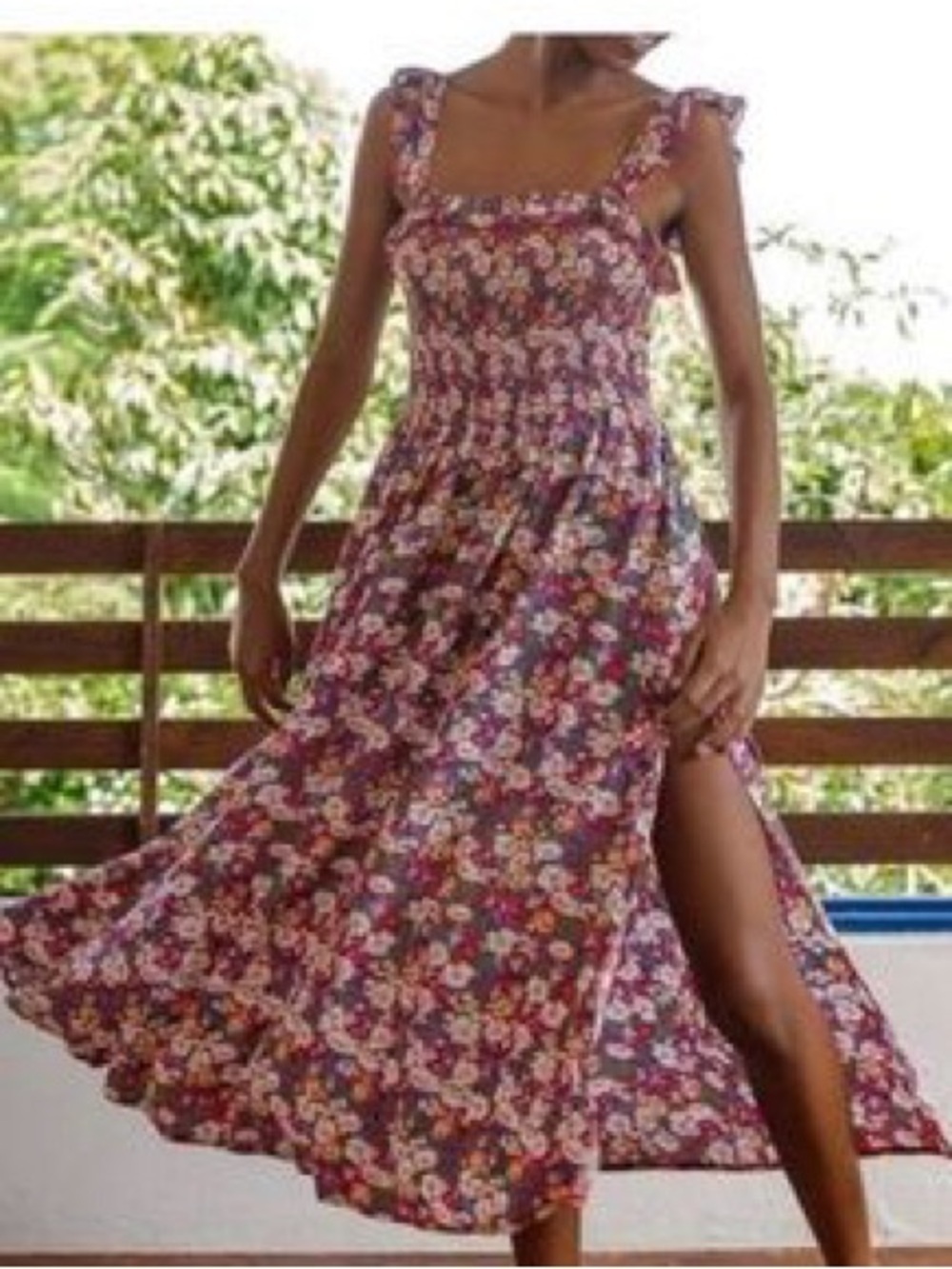 Natural Life Floral Midi Open Side Slit Dress Size Large